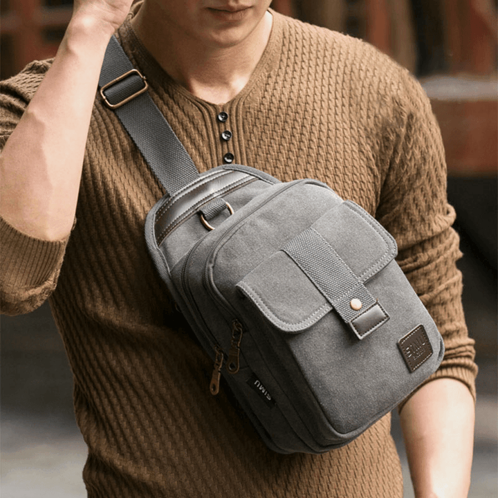 Men Vinatge Anti-Theft Canvas Chest Bag Shoulder Bag Crossbody Bag - MRSLM