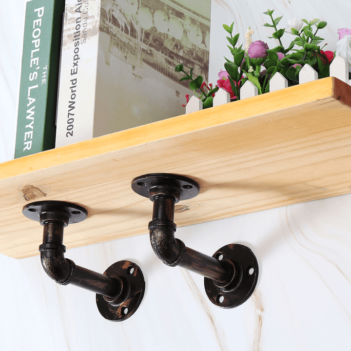 2Pcs Industrial Steel Pipe Shelf Bracket DIY Rustic Heavy Duty Decor Shelves - MRSLM