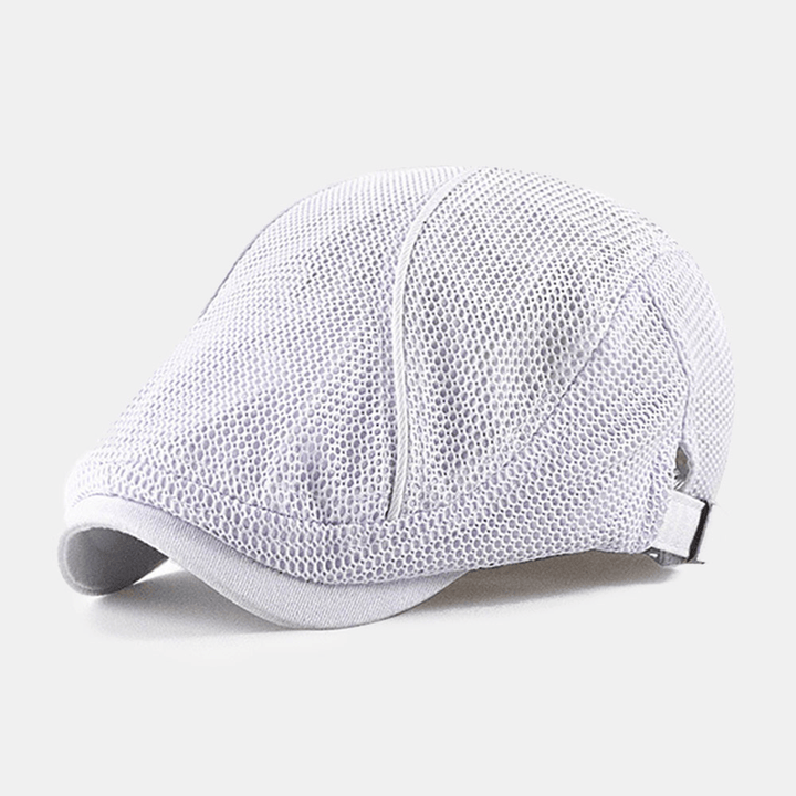 Men Dacron Solid Color Mesh Breathable Sunscreen Beret Flat Cap - MRSLM