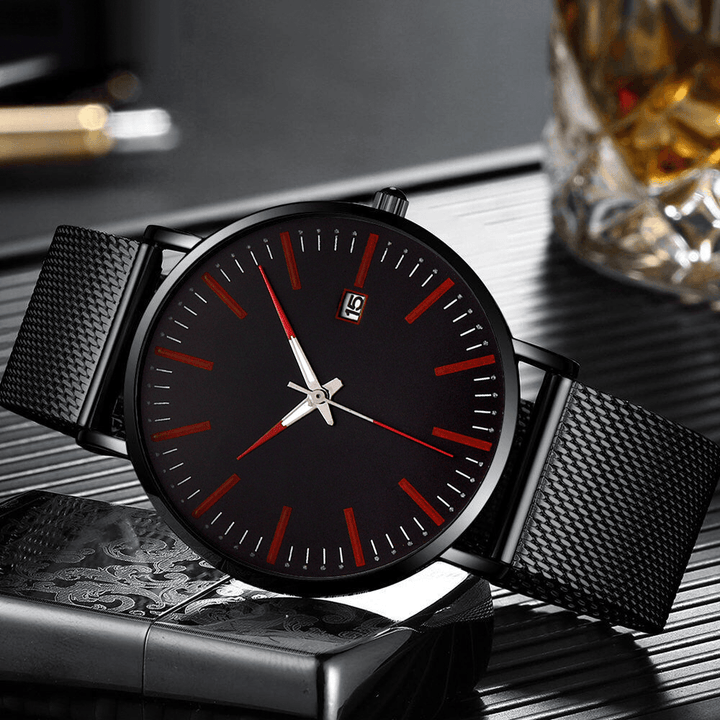 Fashion Casual Men Business Watch Decorated Alloy Strap Pointer Calendar Quartz Watch - MRSLM