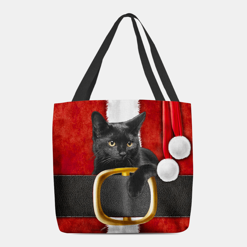 Women Felt Cute Festive 3D Cartoon Christmas Black Cat Pattern Shoulder Bag Handbag Tote - MRSLM