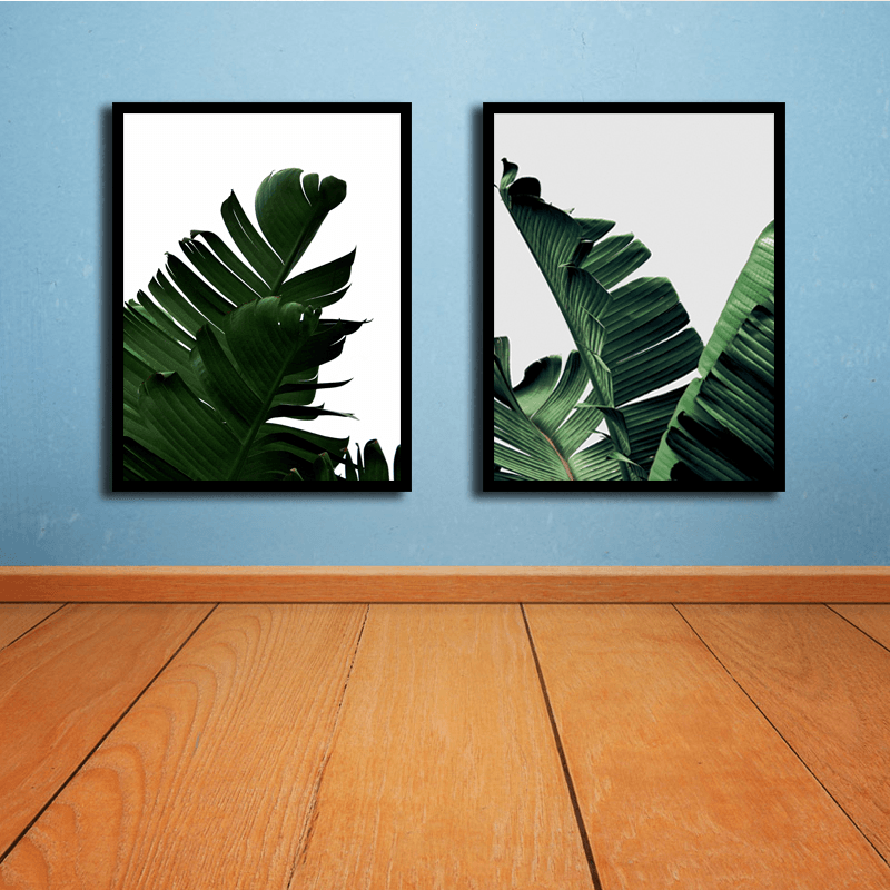 Miico Hand Painted Combination Decorative Paintings Botanic Leaves Paintings Wall Art for Home Decoration - MRSLM