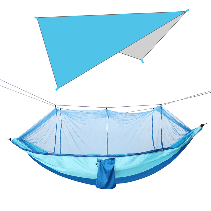 260X140Cm Double Person Camping Hammock with Mosquito Net + 300X260Cm Awning Outdoor Camping Travel Max Load 300Kg - MRSLM