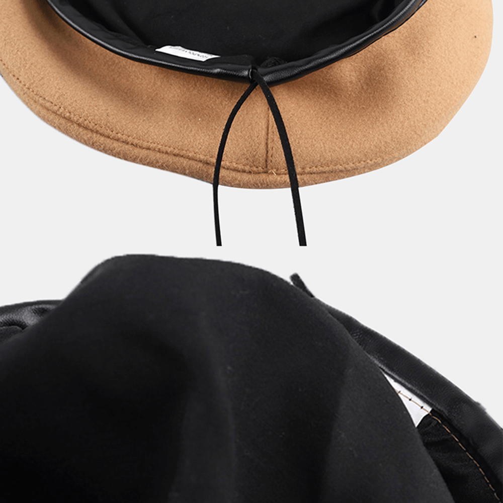 Woolen Beret Caps Wild Casual Drawstring Adjustable Painter Hat - MRSLM