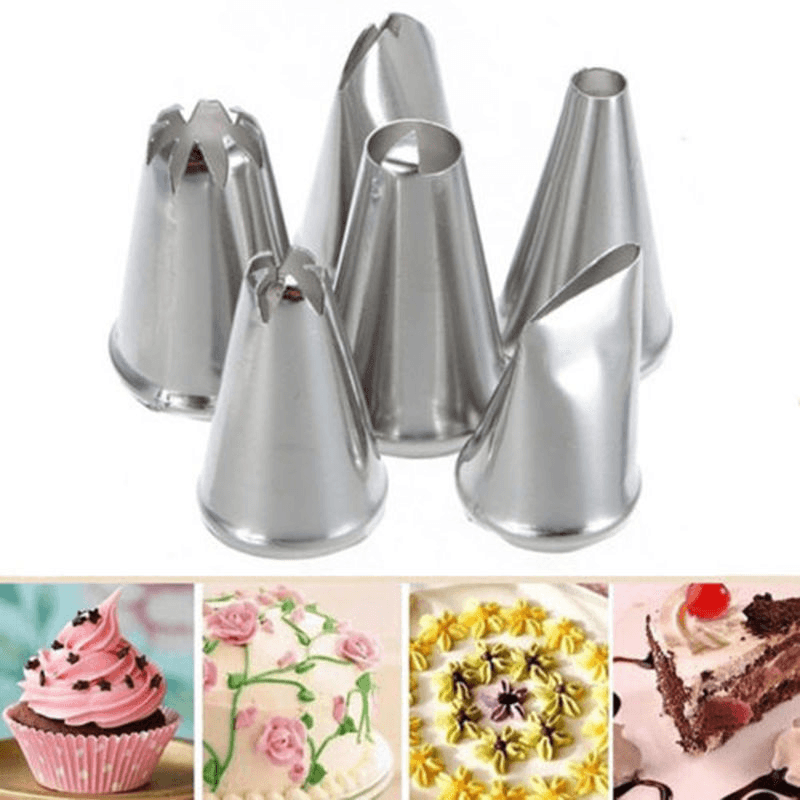 Honana CF-PT01 6Pcs Flower Shape Icing Piping Nozzles with Adaptor 3 Cream Bag Cake Decorating Tools - MRSLM