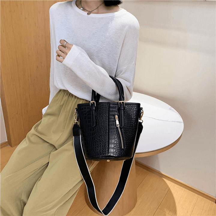 Women PU Leather Alligator Pattern Stitching Casual Fashion Handbag Crossbody Bag - MRSLM