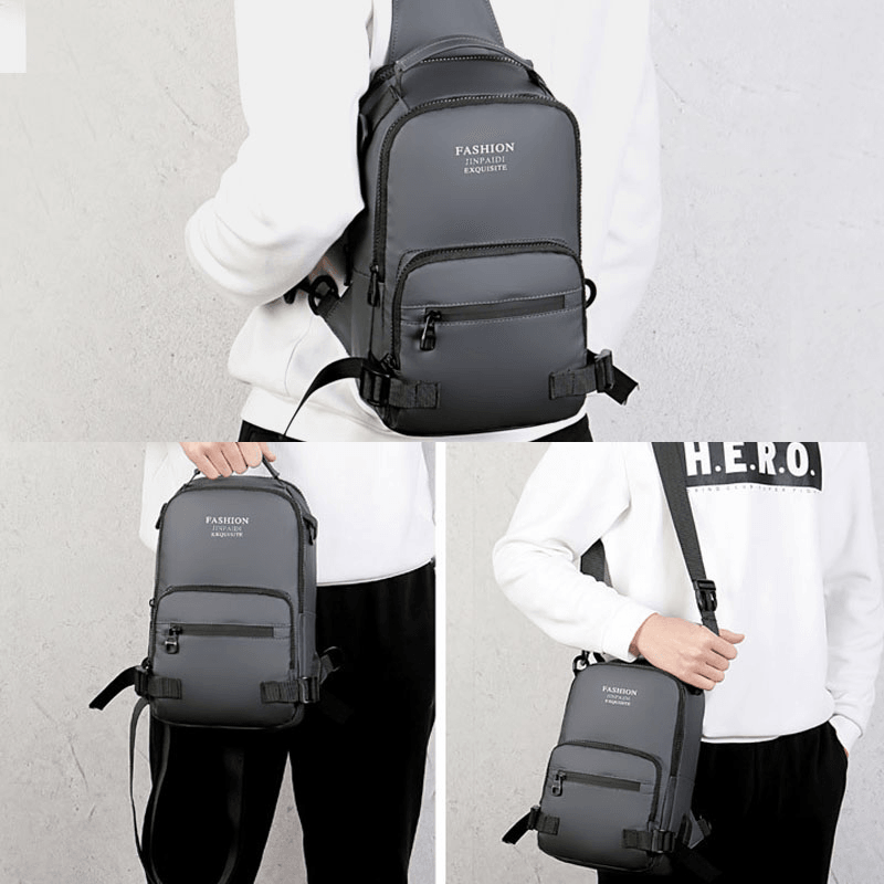 Men Multi-Layers Space Business Solid Shoulder Bag Crossbody Bag Chest Bag with USB Charging - MRSLM