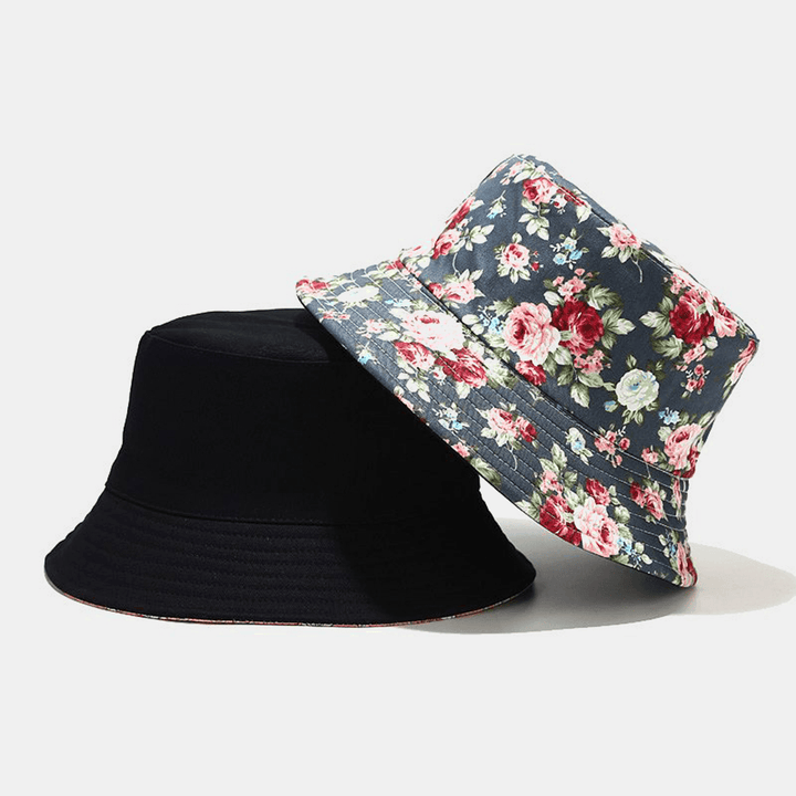 Women Double-Sided Summer UV Protection Floral Pattern Casual Outdoor Sun Hat Bucket Hat - MRSLM