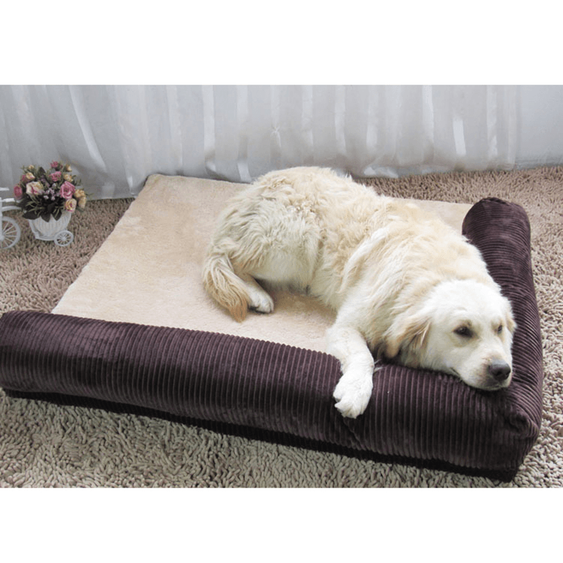 Luxury Corduroy Bolster Pet Dog Sofa Bed Puppy Fleece Bed Mat for Large Dog Pet Bed - MRSLM