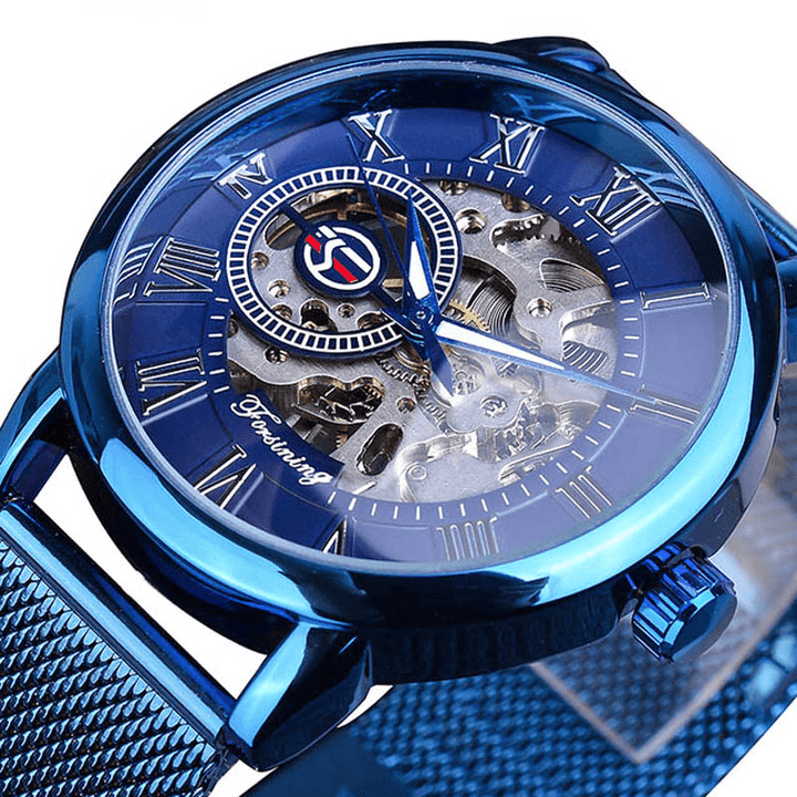 Forsining GMT1040 Fashion Men Automatic Watch Luminous Display Transparent Mesh Mechanical Watch - MRSLM