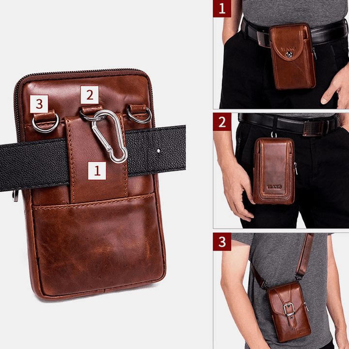 Men Genuine Leather Vintage Shoulder Bag Waist Bag Phone Bag for Business - MRSLM