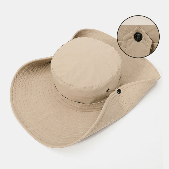 Men Wide Brim 12CM Outdoor Fishing Climbing UV Protection Sunshade Wear-Resistant Breathable Bucket Hat - MRSLM