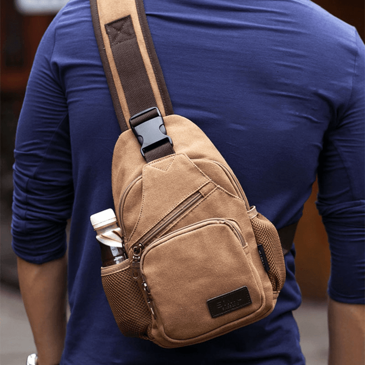 Men Vintage Canvas Shoulder Bag Crossbody Bag Chest Bag - MRSLM