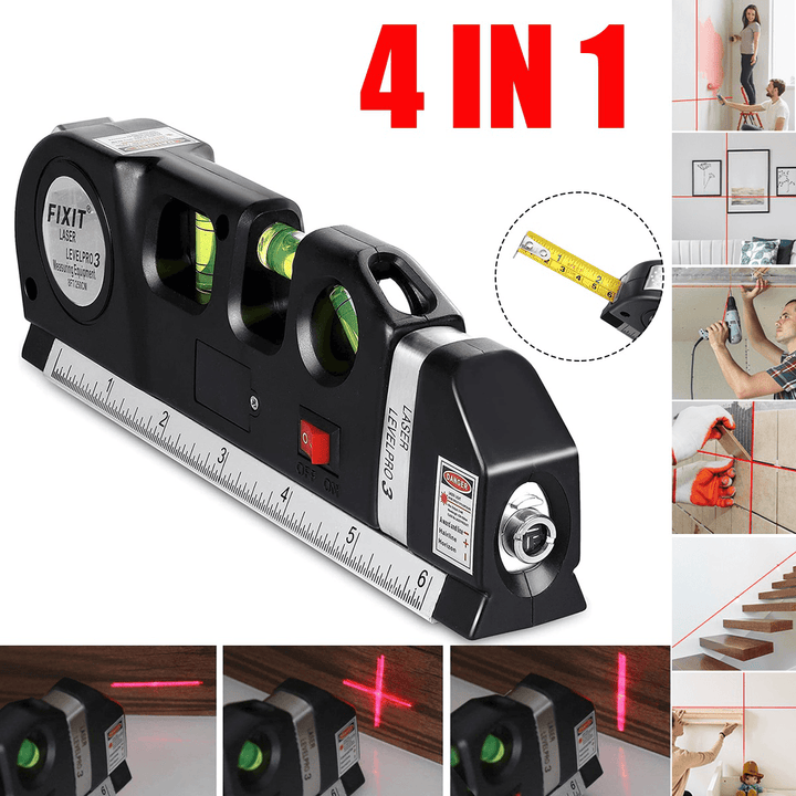 4 in 1 Multipurpose Laser Level Vertical Measuring Tape Aligner Metric Rulers - MRSLM