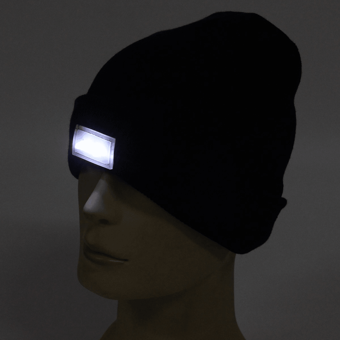 Knitted Warm Hat Multi-Purpose Ultra Bright Winter Woolly Cap with 5 LED Flashlight Cycling Running Skating - MRSLM