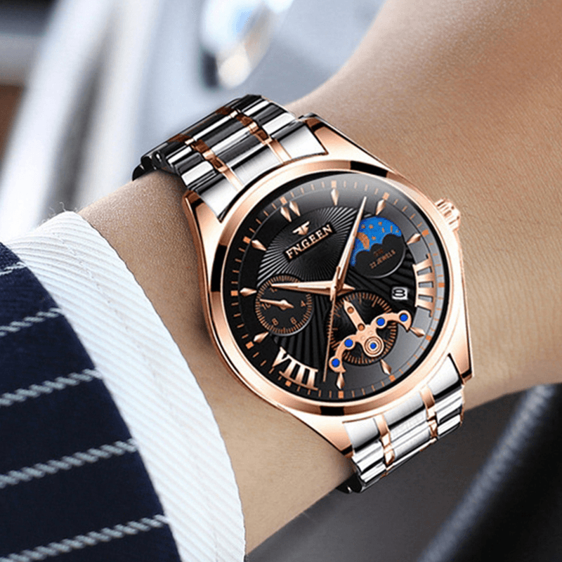 Business Luminous with Calendar Dial Stainless Steel Band Waterproof Men Quartz Watch - MRSLM