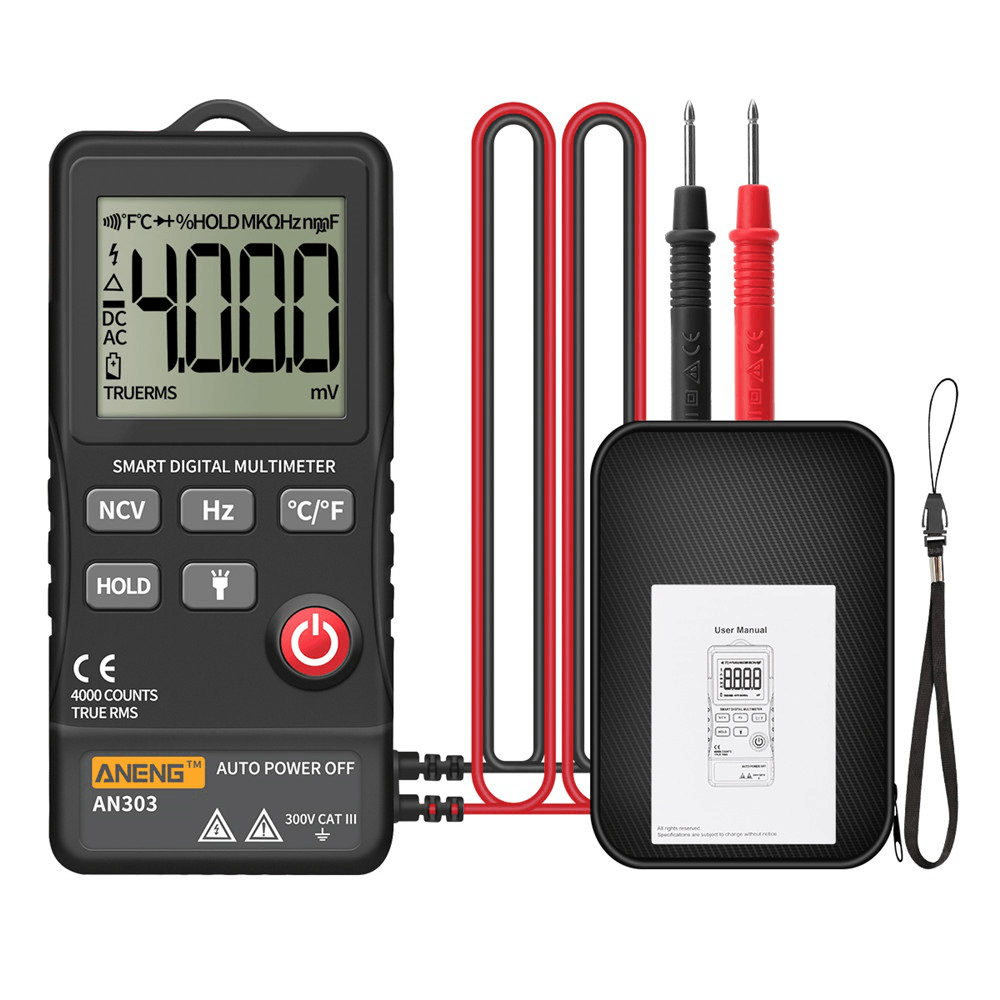 ANENG AN303 Mini True Rms Digital Multimeter 4000 Display DC/AC Voltmeter Tester Capacitance NCV Ohm Resistance Hz Test Car - MRSLM