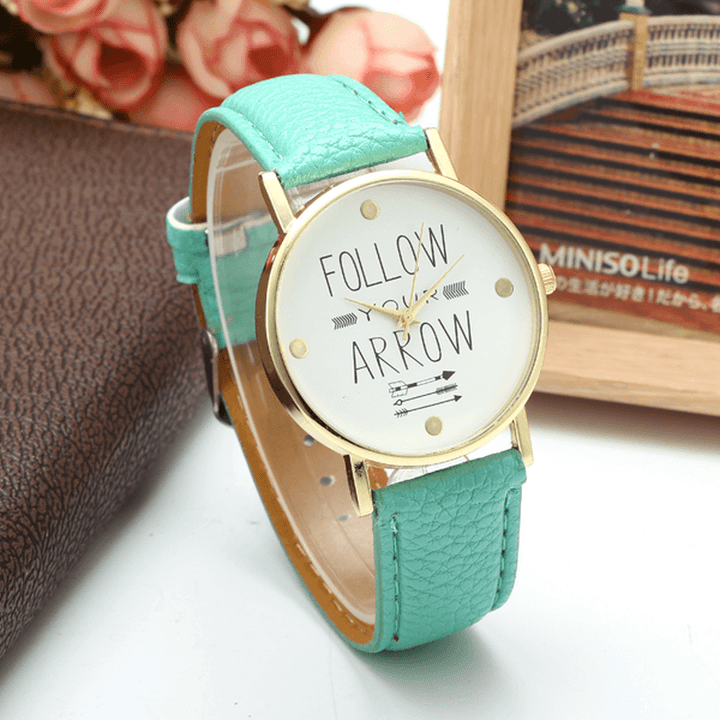 Casual Fashion Alphabet Pattern Dial Leather Strap Women Quartz Watch - MRSLM