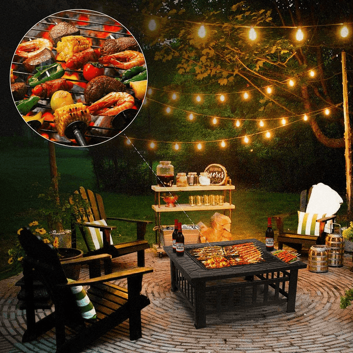 Square Fire Pit BBQ Grill Brazier Garden Warmer Heater Table Stove Outdoor Camping Patio - MRSLM