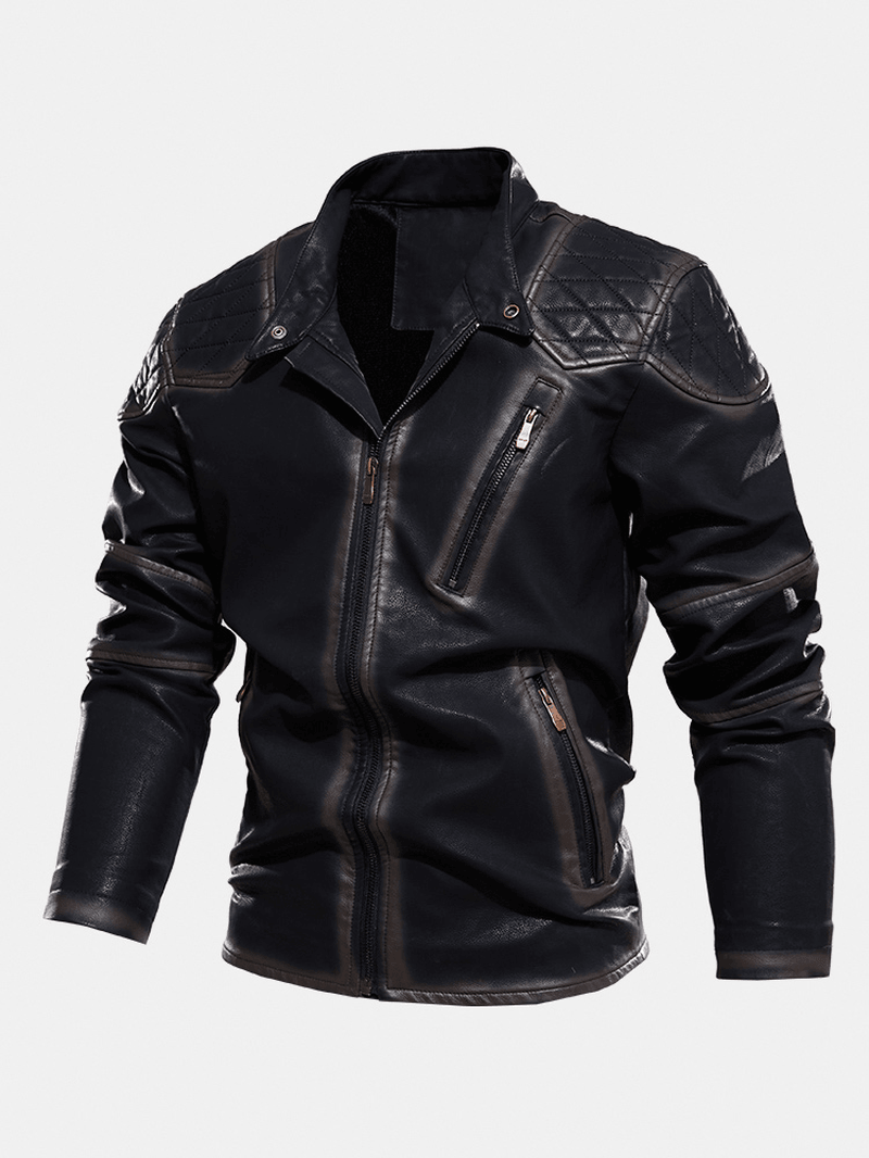 Mens Zip Front Velvet Lined PU Jacket with Zipped Welt Pocket - MRSLM