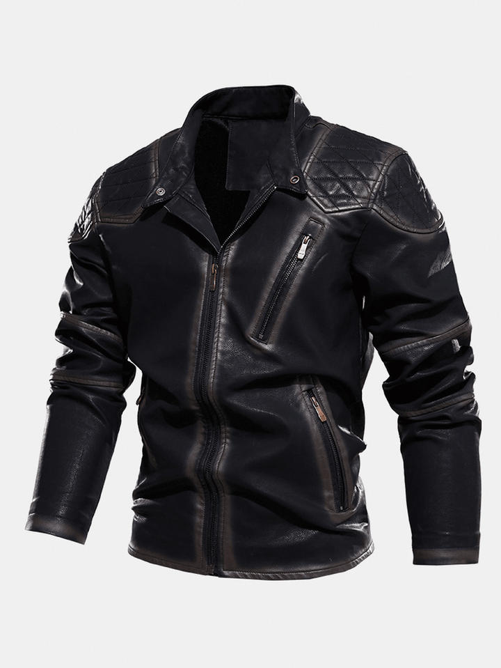 Mens Zip Front Velvet Lined PU Jacket with Zipped Welt Pocket - MRSLM