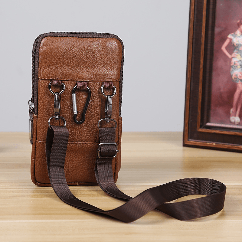 Men Genuine Leather Business Multi-Carry 6.3 Inch Phone Bag Waist Bag - MRSLM