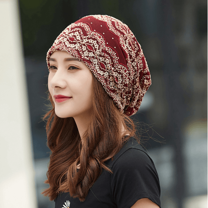 Women Cotton Ethnic Style Floral Embroidery Warm Casual Outdoor Brimless Beanie - MRSLM