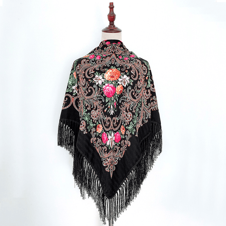 Warm Shawl National Wind Print Tassel Square Towel Travel Female Scarf - MRSLM