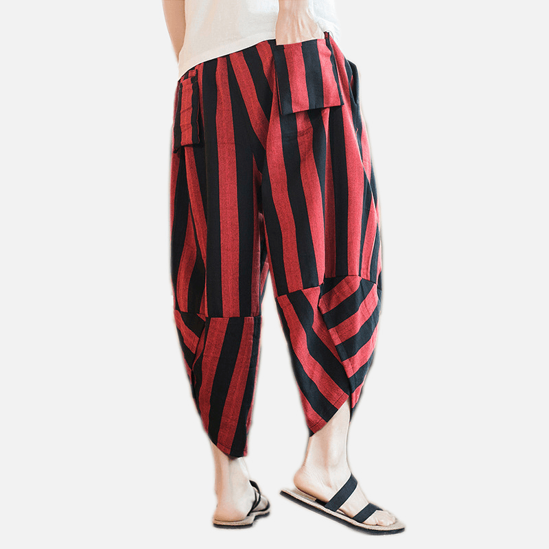 Mens Ethnic Style Summer Stripe Casual Pants - MRSLM