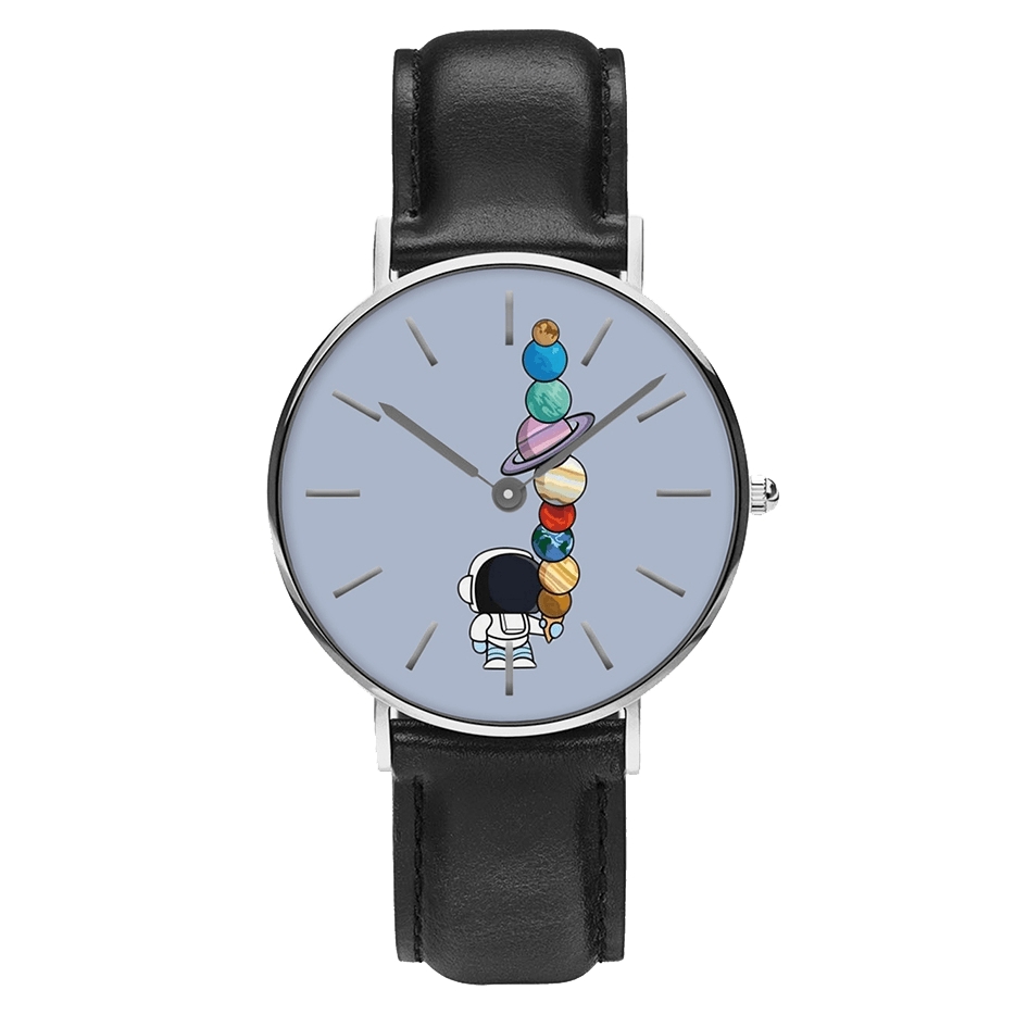 Casual Style Men Watch Cartoon Astronaut Star Ice-Cream Print PU Leather Strap Clock Quartz Watches - MRSLM