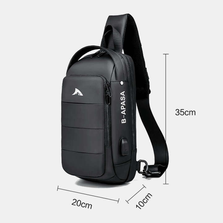 Men USB Charging Waterproof Large Capacity Casual Chest Bag Shoulder Bag Crossbody Bag - MRSLM