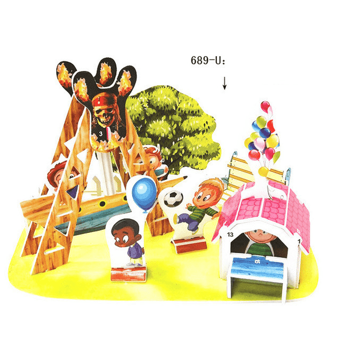 Children'S 3D Three Dimensional Puzzle Paper Educational Toys Diy Building Hut - MRSLM