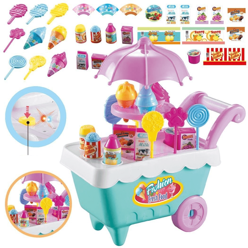 19 PCS Mini Candy Cart Detachable Ice Cream Shop Cart DIY Decoration Toys - MRSLM