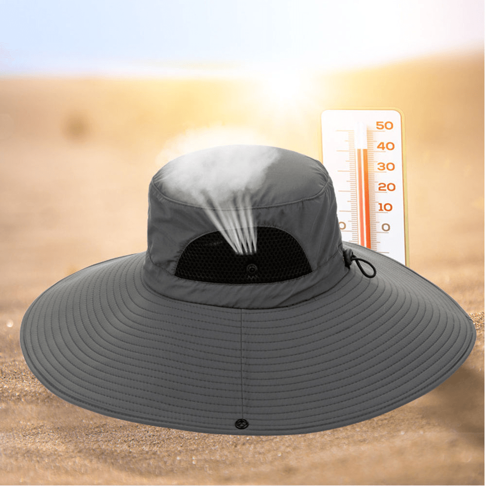 Men Summer UV Protection Wild Big Brim 15 Centimeters Visor Adjustable Sun Hat Bucket Hat for Fishing Mountaineering - MRSLM