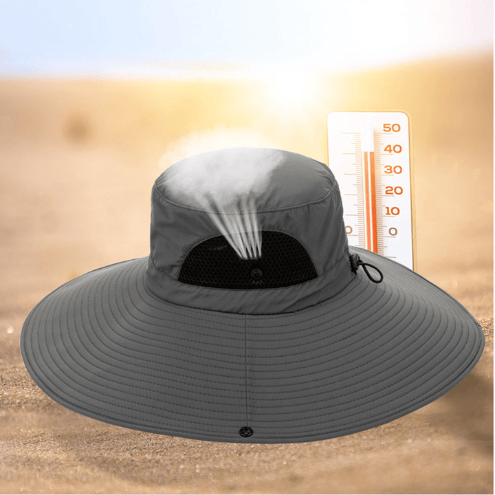 Men Summer UV Protection Wild Big Brim 15 Centimeters Visor Adjustable Sun Hat Bucket Hat for Fishing Mountaineering - MRSLM