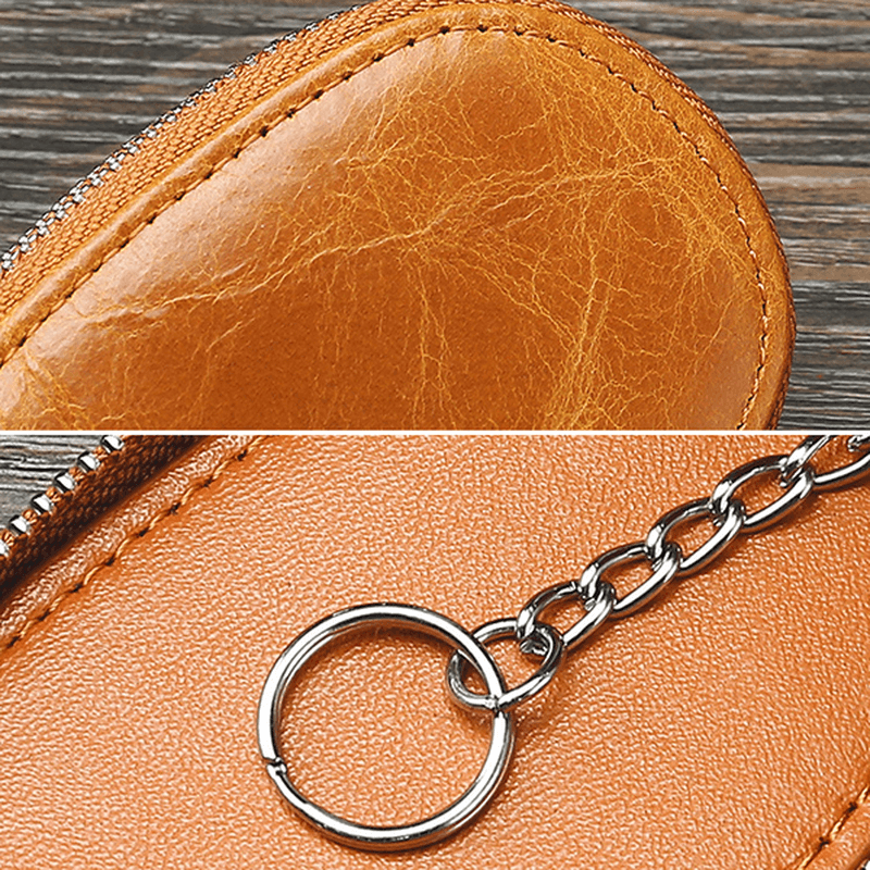 Men Genuine Leather Minimalist Wallet Double Zipper Car Key Case Key Holder - MRSLM