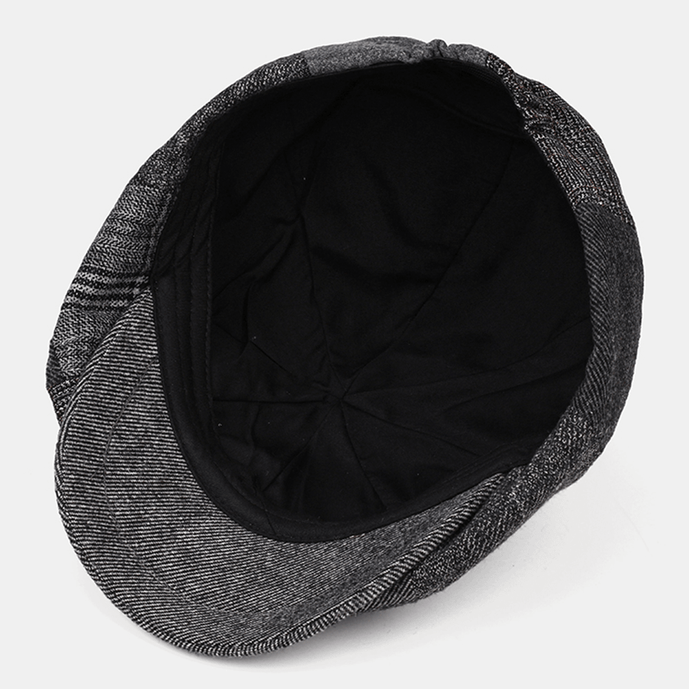 Collrown Men Wool Stripe Triangle Geometric Pattern Vintage British Style Newsboy Hat Octagonal Cap Beret Hat - MRSLM