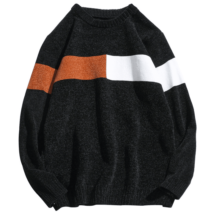 Loose Casual round Neck Pullover Korean Color Block Sweater - MRSLM