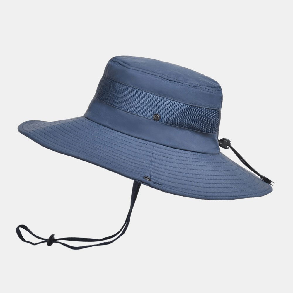 Men Breathable Mesh Big Brim Outdoor Fishing Climbing UV Protection Sunshade Waterproof Bucket Hat - MRSLM