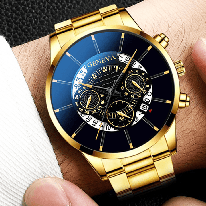 Geneva Business with Calendar Dial Stainless Steel Band Waterproof Men Quartz Watch - MRSLM