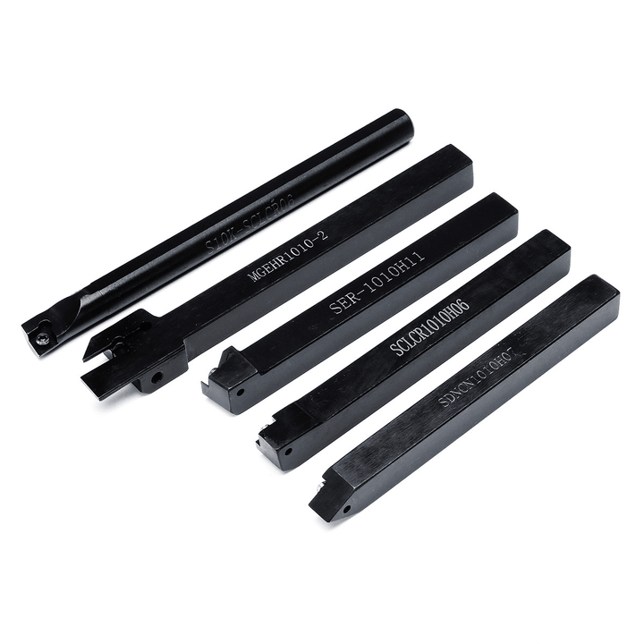 5Pcs 10Mm Shank Lathe Turning Tool Holder Boring Bar CNC Tools Set with Carbide Inserts and Wrenches - MRSLM