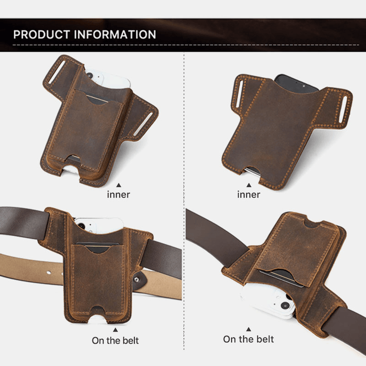 Men Genuine Leather Vintage EDC 5.8 Inch Phone Bag Phone Case ID Wallets Purse Waist Bag - MRSLM