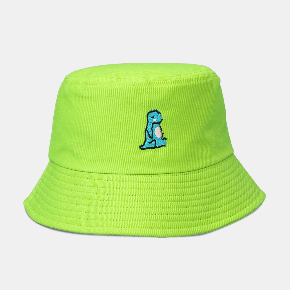 Unisex Cartoon Little Dinosaur Embroidery Sun Hat Outdoor Casual Sunshade Bucket Hat - MRSLM