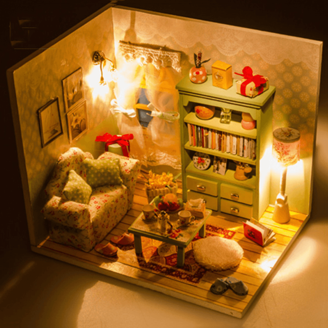 Wooden Multi-Style 3D DIY Handmade Assemble Doll House Miniature Kit with Furniture LED Light Education Toy for Kids Gift Collection - MRSLM