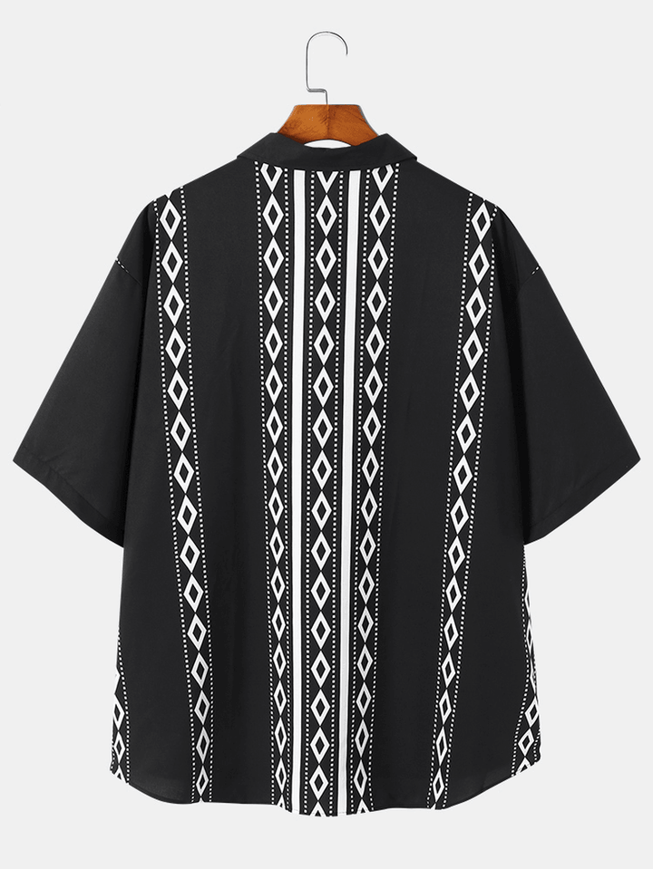 Mens plus Size Geometry Pattern Black Casual Shirts - MRSLM