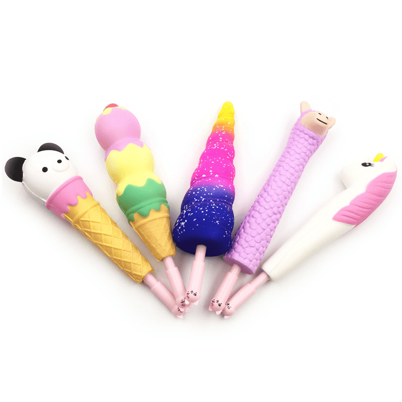 Squishy Pen Cap Ice Cream Cone Animal Slow Rising Jumbo with Pen Stress Relief Toys Student Office Gift - MRSLM