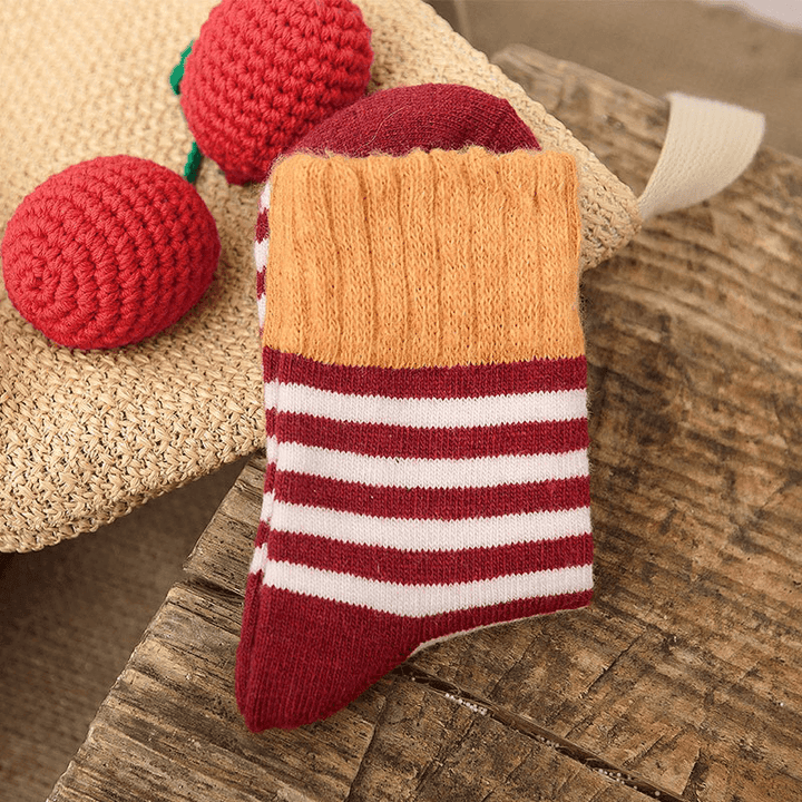 Women High Cuff Mouth Striped Wool Socks - MRSLM