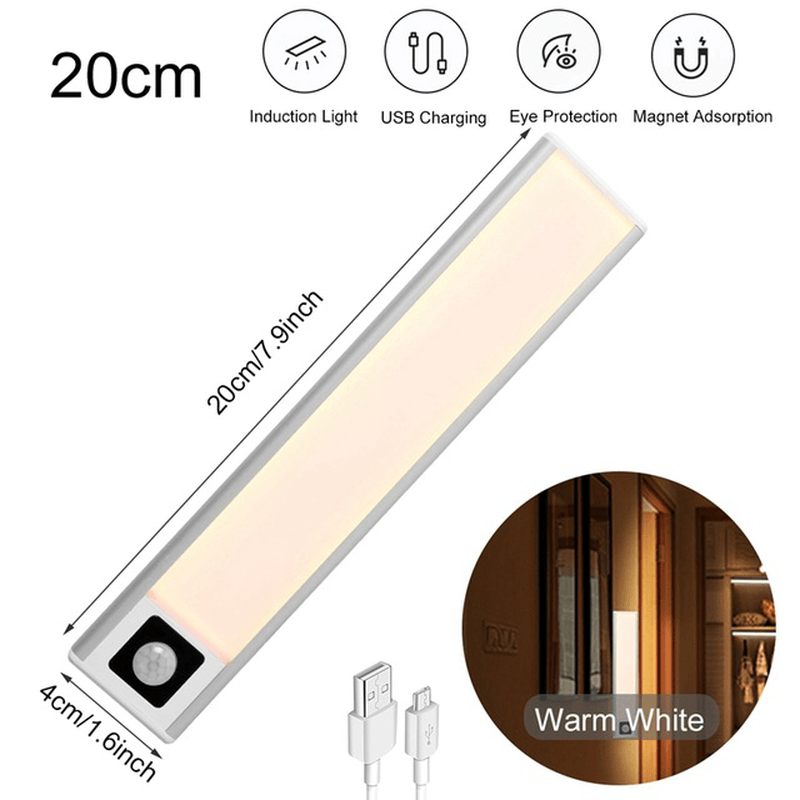 20/40/60CM Body Sensing Small Night Light USB Charging Lamp LED Portable Strip Light for Bedroom Wardrobe Bookcase Stairs - MRSLM