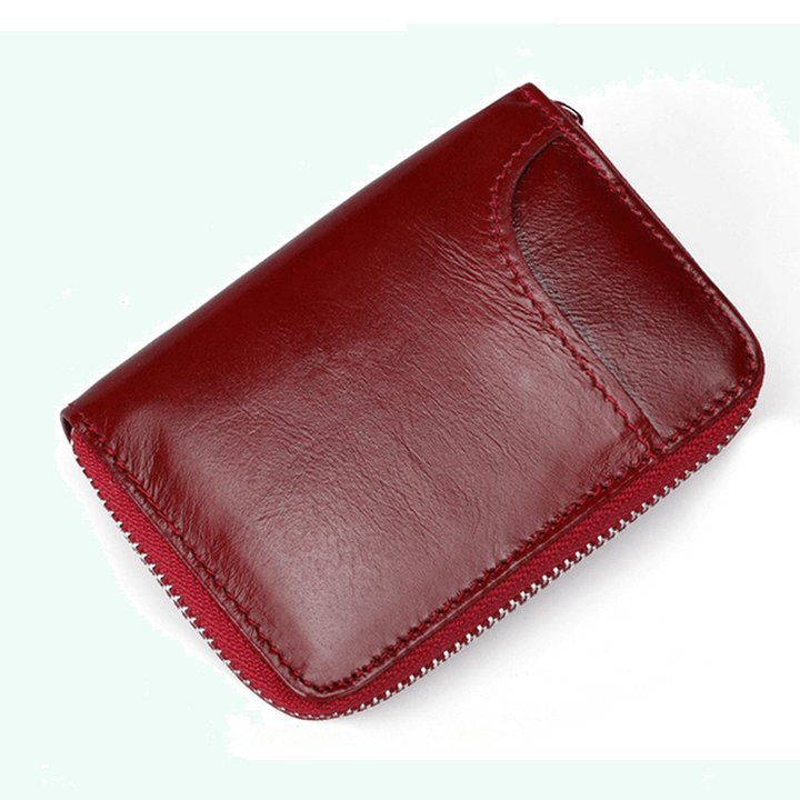 RFID Men and Women Genuine Leather 12 Card Slot Wallet Short Coin Purse - MRSLM