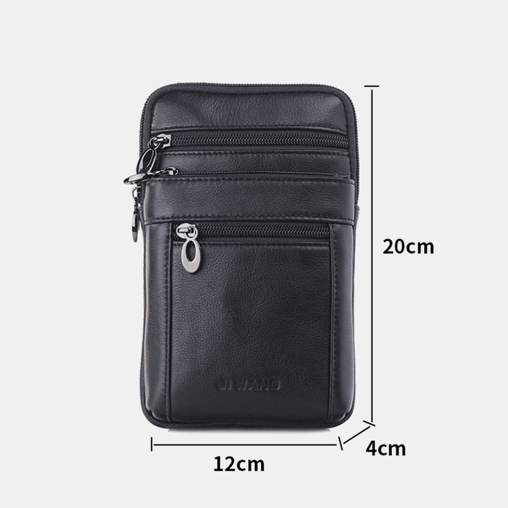 Men Genuine Leather 7 Inch Phone Bag Waist Bag Belt Bag Shoulder Bag Crossbody Bag - MRSLM